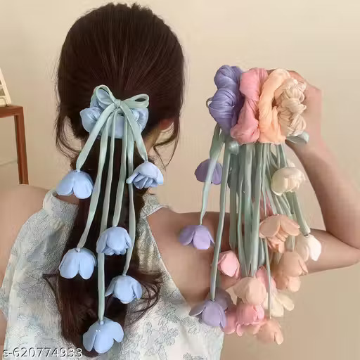 Korean Tulip Flower Scrunchies Set of 3