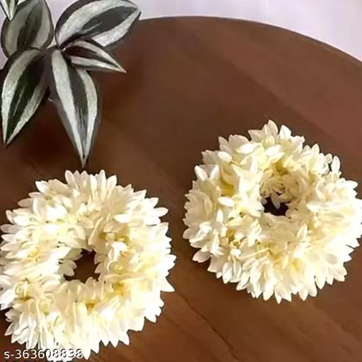 Floral white gajra scrunchies for bun Set Of 2