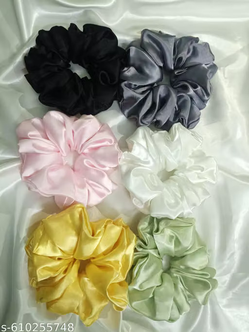 Premium & Classic Soft Satin Silk Shiny Korean style Bow Scrunchies XL Set of 6