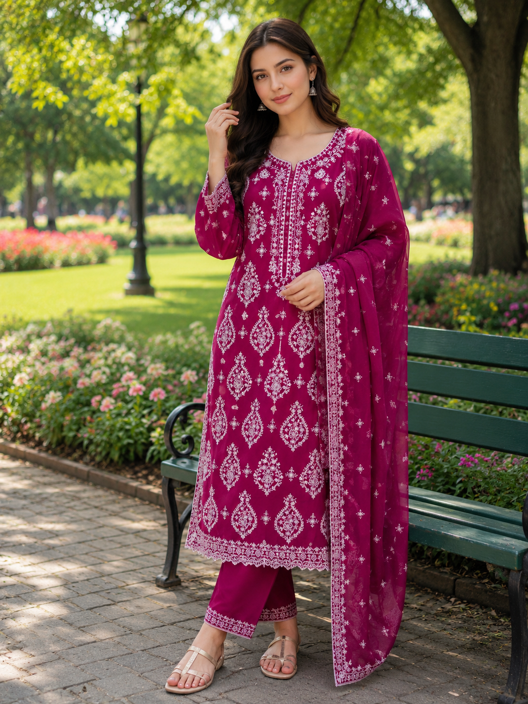 Exquisite Embroidered 3-Piece Festive Suit