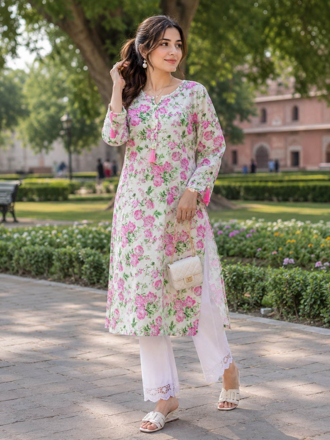 Charming Floral Printed 3-Piece Festive Suit