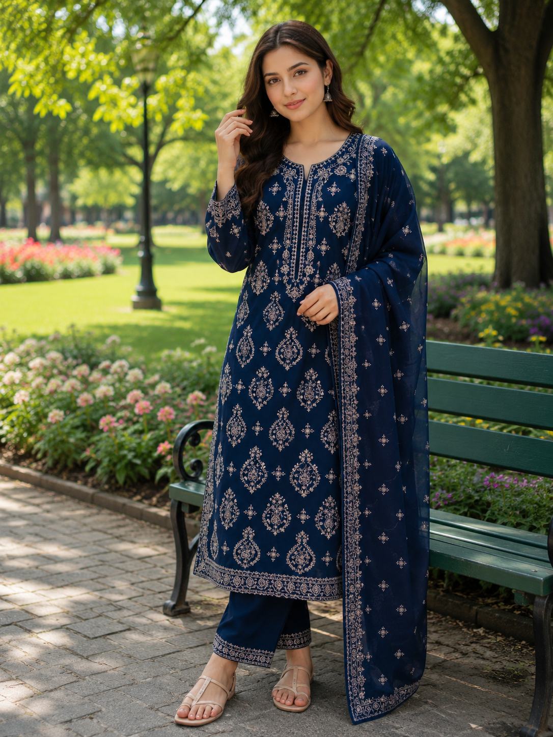 Exquisite Embroidered 3-Piece Festive Suit