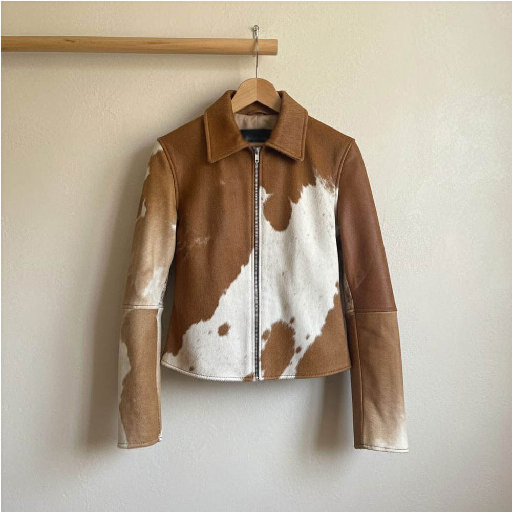 Cowhide Pattern Leather Jacket