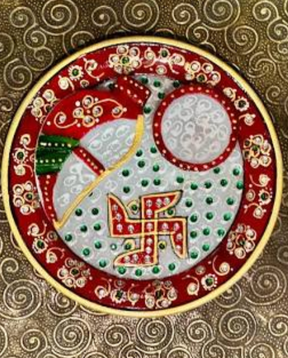 Hand-Painted Marble Puja Thali (Plate)