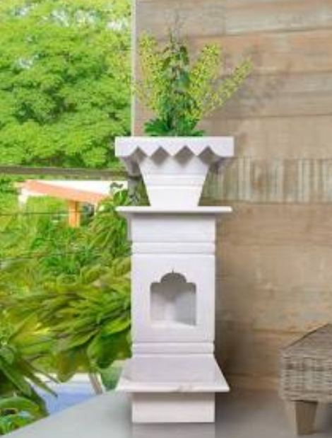 Carved Marble Tulsi Planter Pot