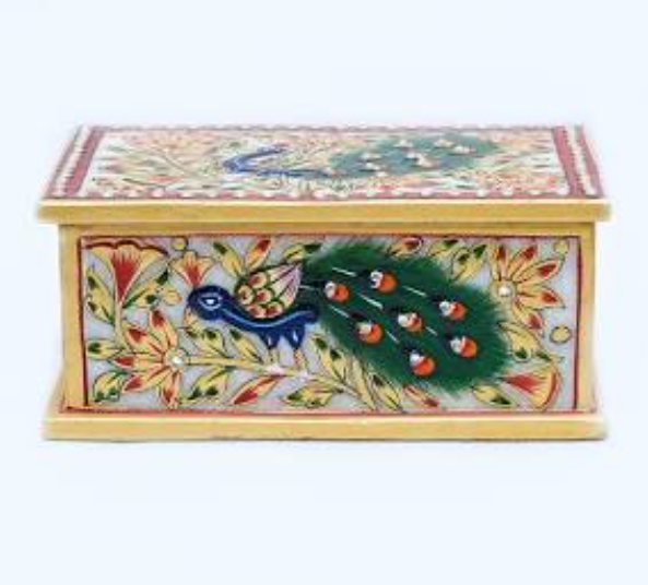 Traditional Meenakari Marble Jewelry Box