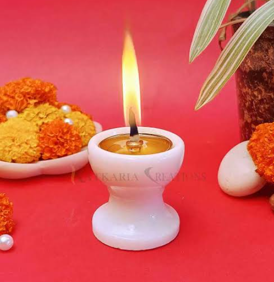 Polished White Marble Stand Diya