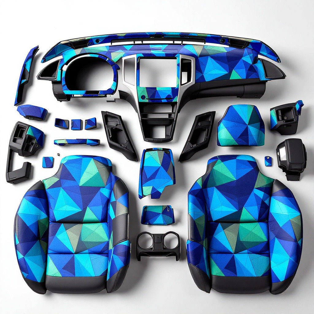 Geometric Blue Car Interior Kit