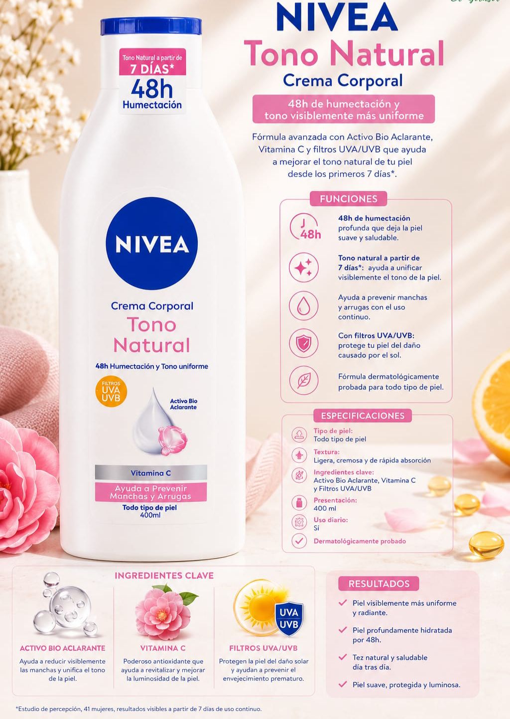 Crema Corporal Nivea  (Protección Solar y Tono Natural)