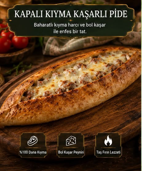 Kapalı Kıymalı Kaşarlı Pide
