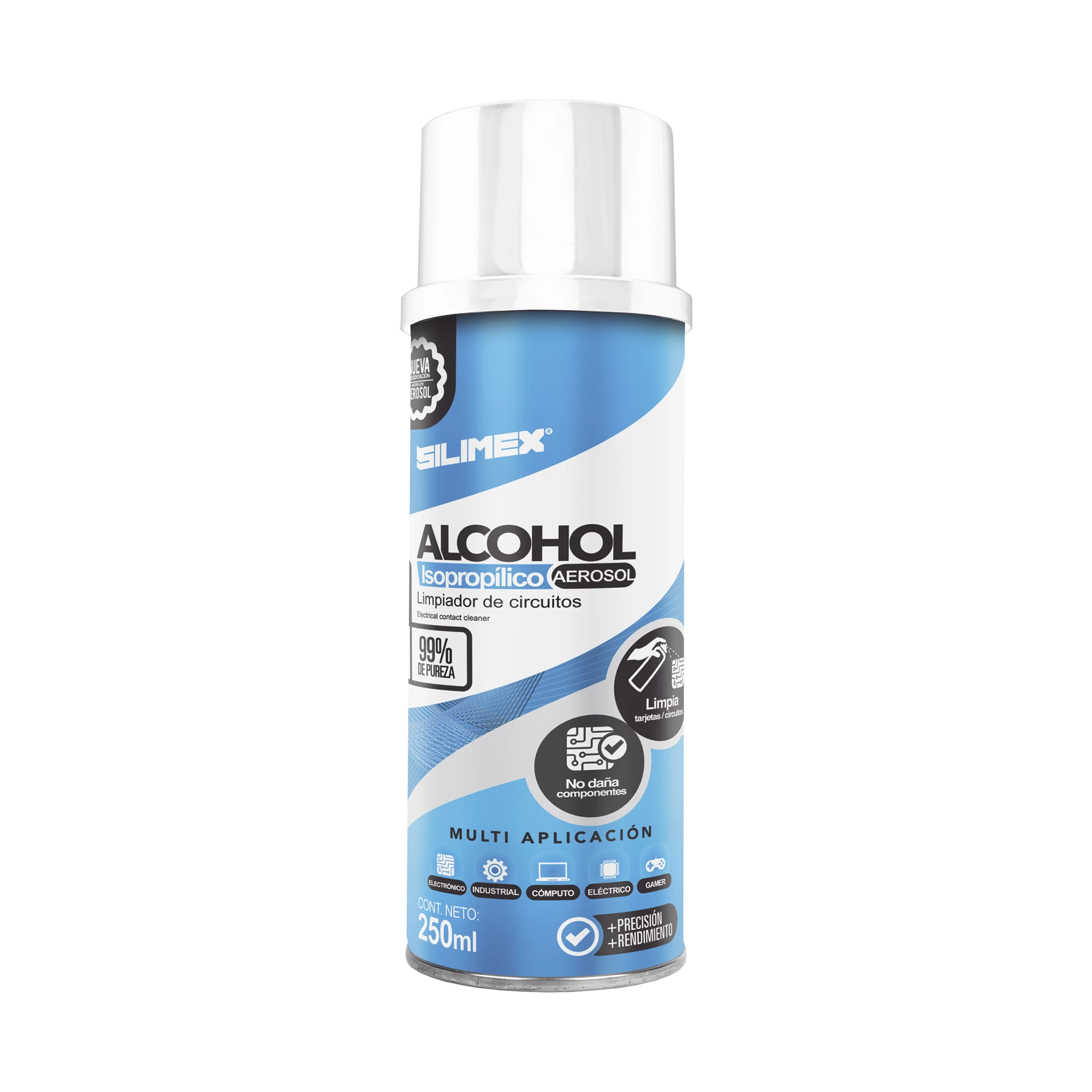 Alcohol Isopropilico en Aerosol para limpieza de equipos de vídeo, fibra óptica, cómputo, y equipo telefónico 250 ml