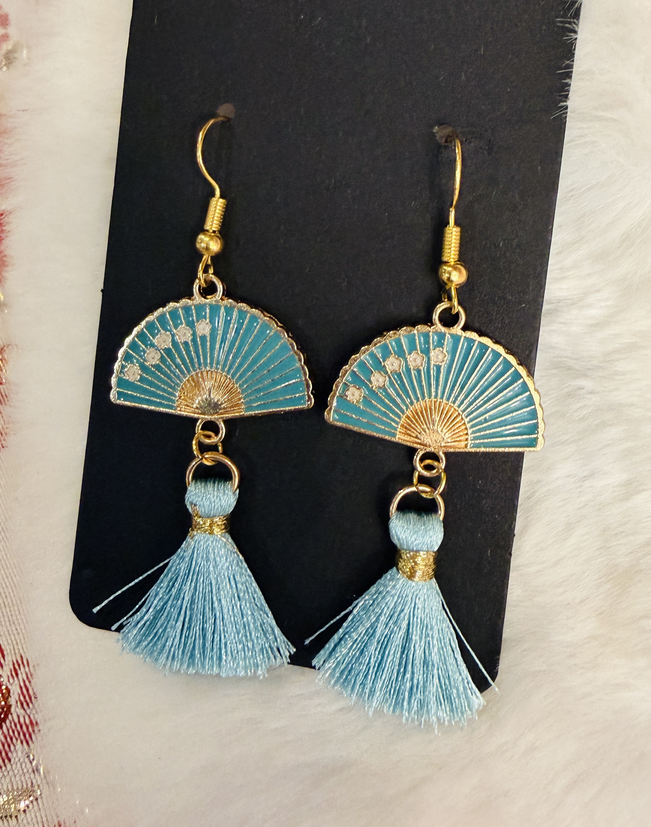 Blue Fan Tassel Earrings