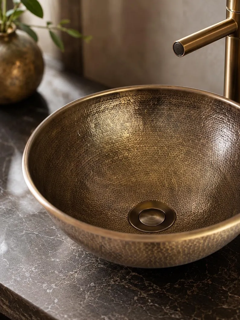 custom made Hammered Brass Vessel Sink