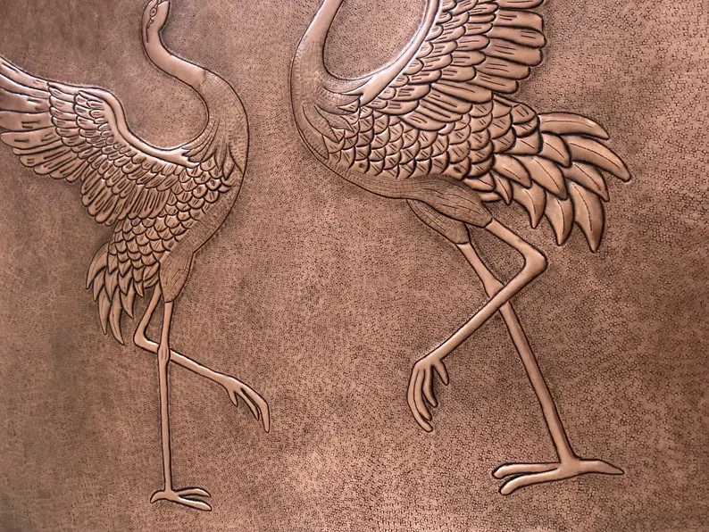 custom made Copper Crane Kitchen Backsplash