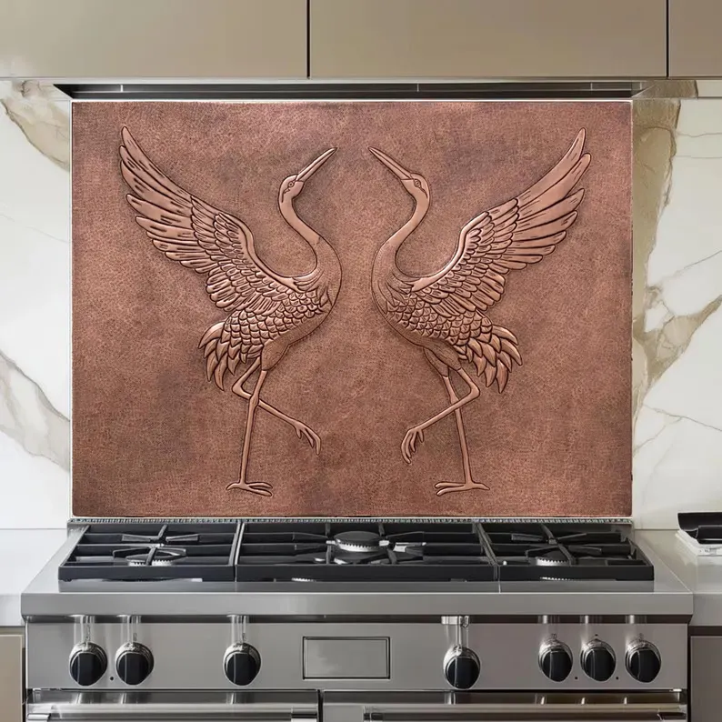 custom made Copper Crane Kitchen Backsplash