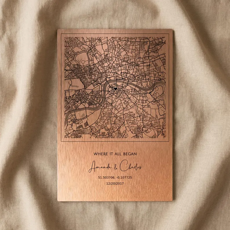 custom made Personalized copper map plaques