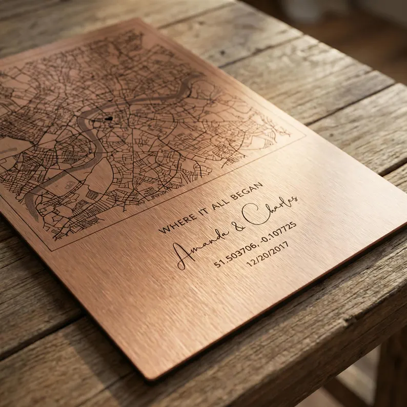 custom made Personalized copper map plaques