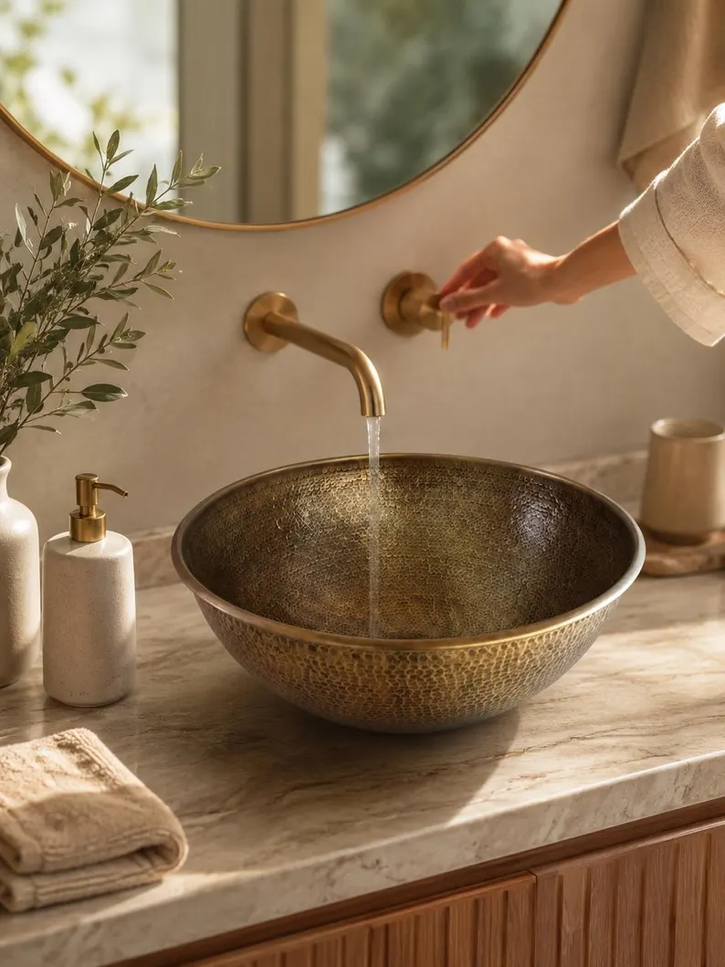 custom made Hammered Brass Vessel Sink