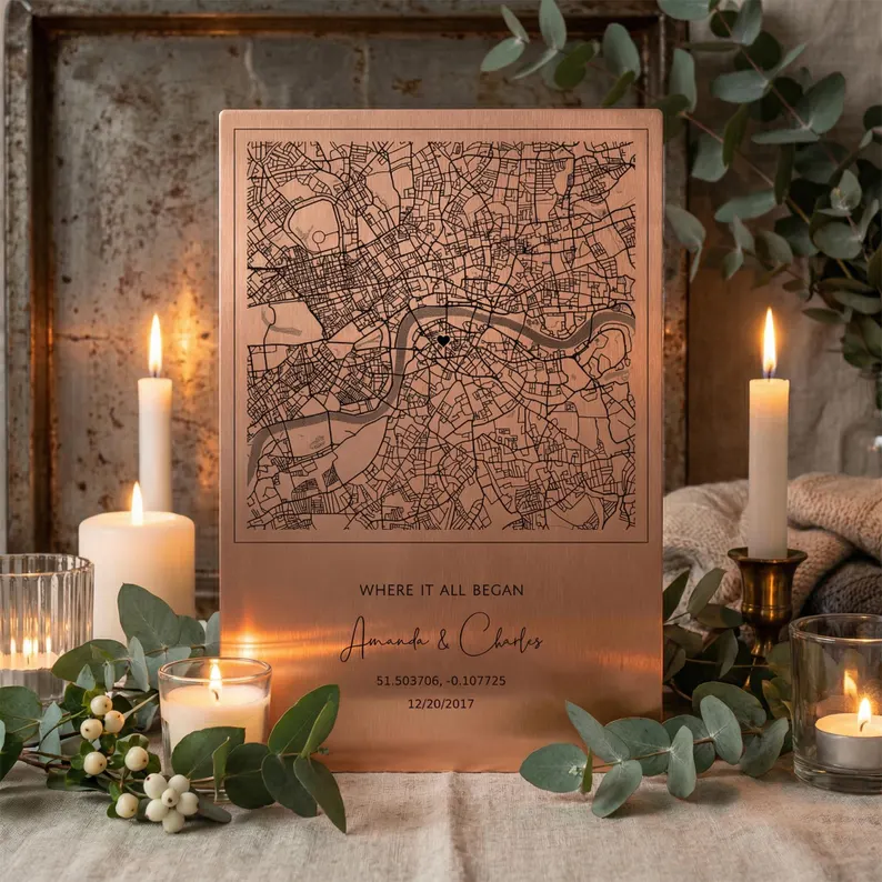 custom made Personalized copper map plaques
