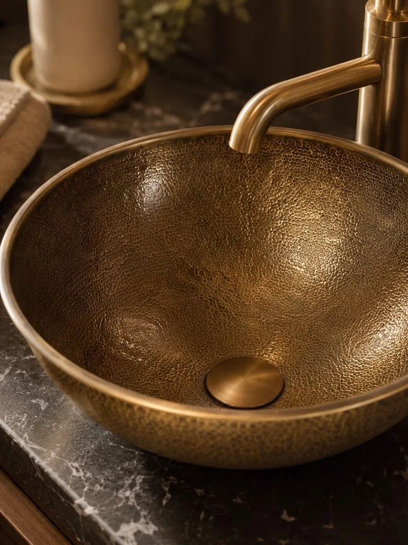 custom made Hammered Brass Vessel Sink