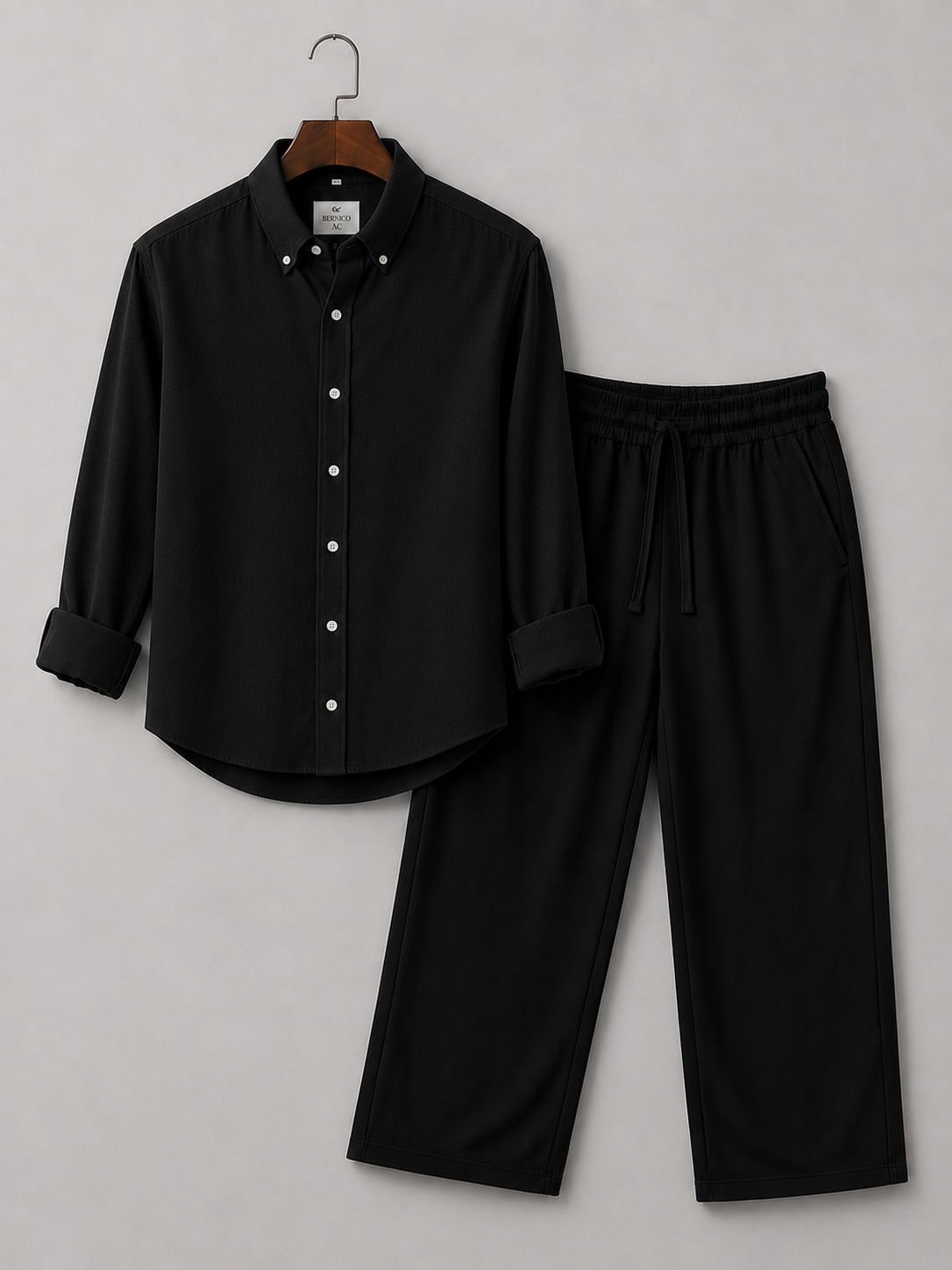 Men's Black Linen Shirt and Pants Set