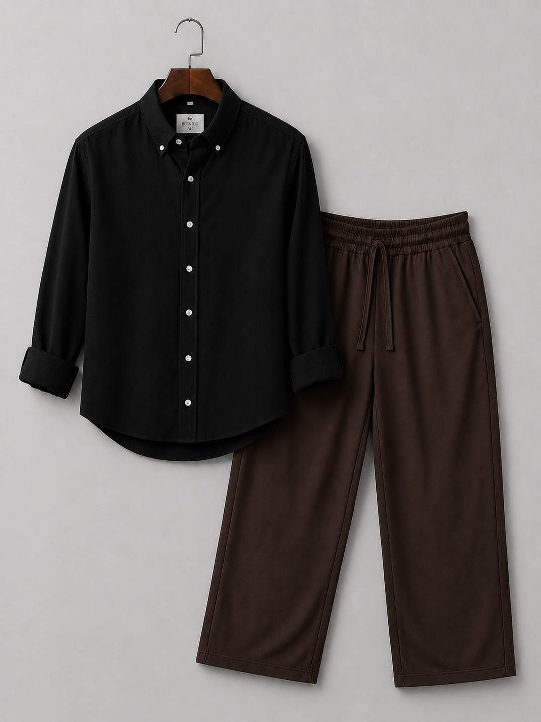 Classic Black Lienen Shirt & Brown  Set