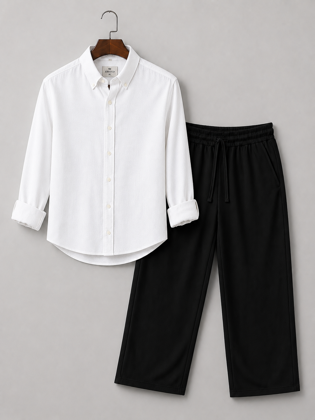 Men's White Linen Shirt & Black Pants Set