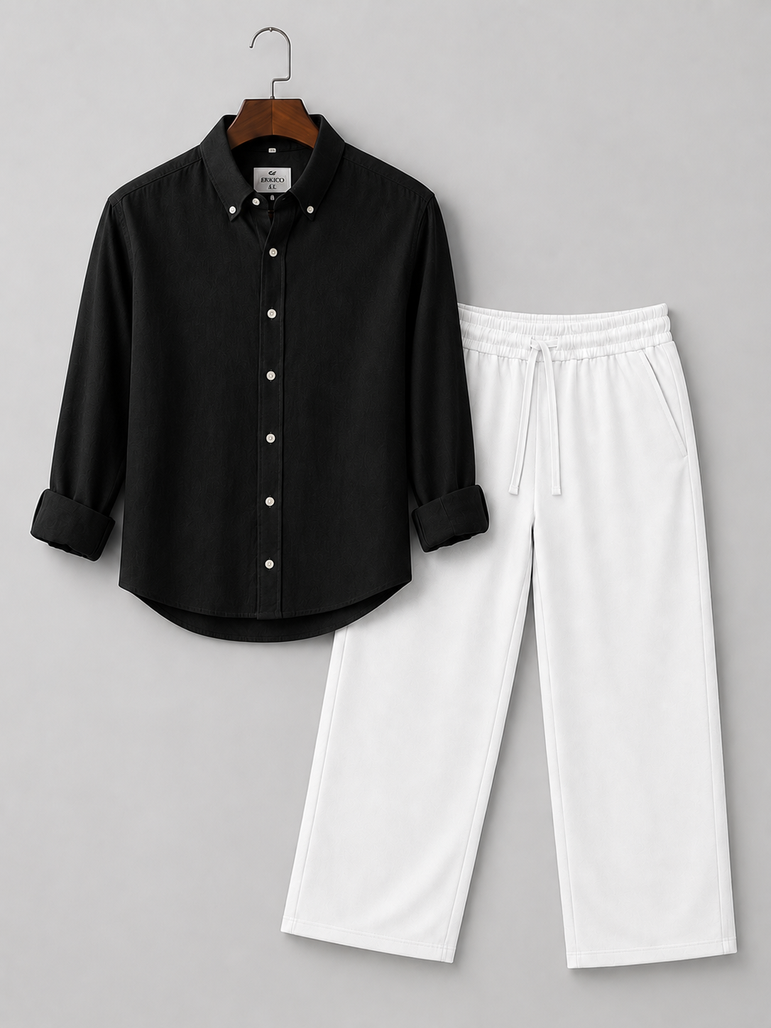 Classic Black Linen Shirt & White Pants Set