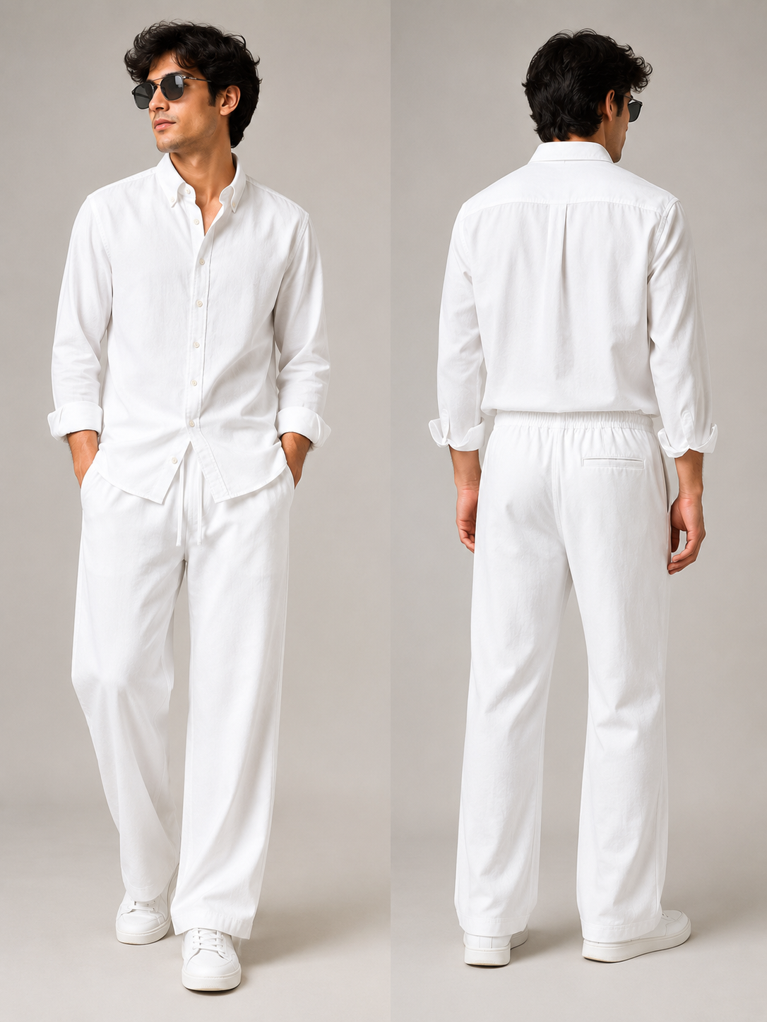 Classic White  Linen Shirt and Pants Set