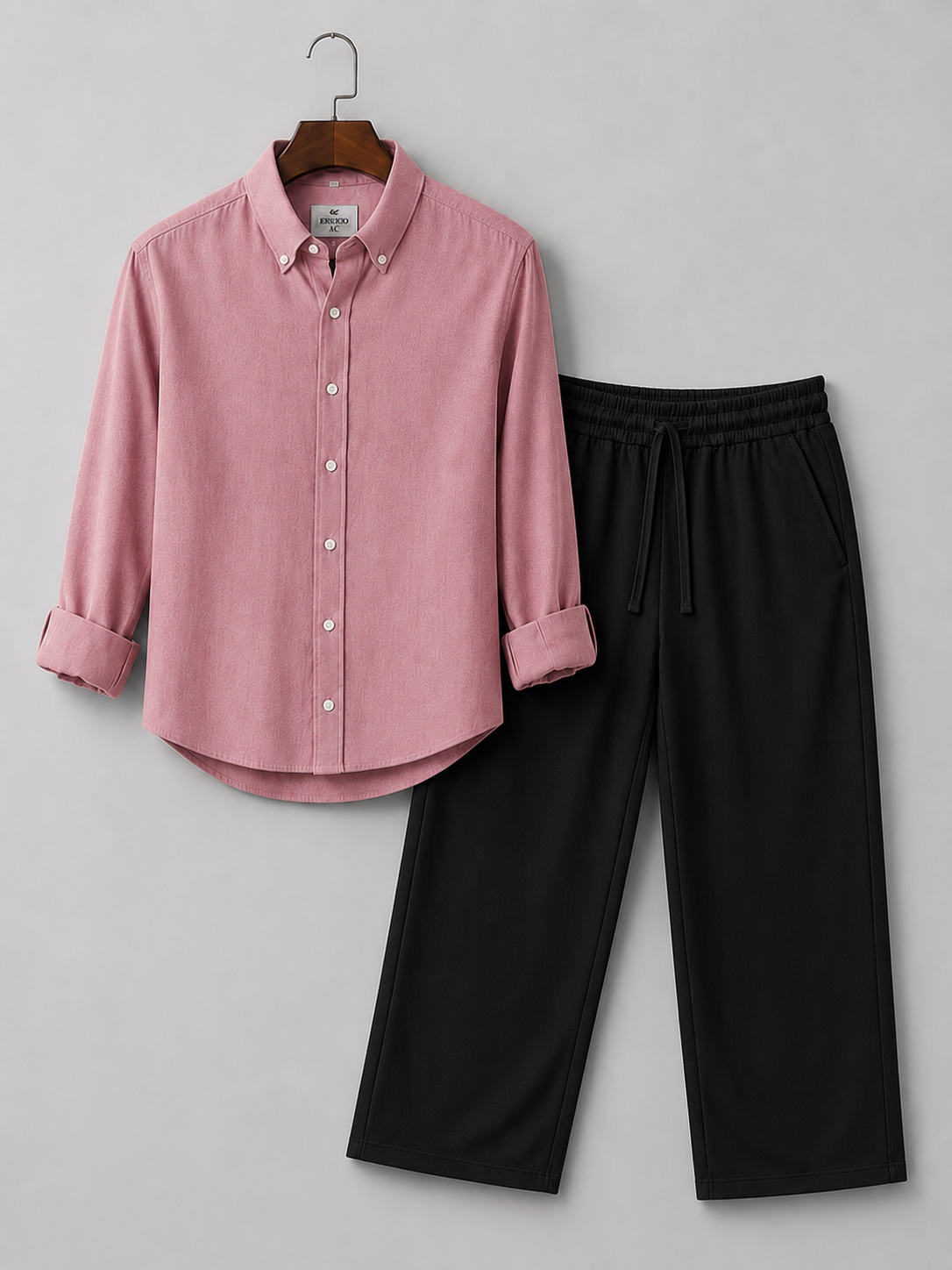 Casual Pink Linen Shirt & Black  Set