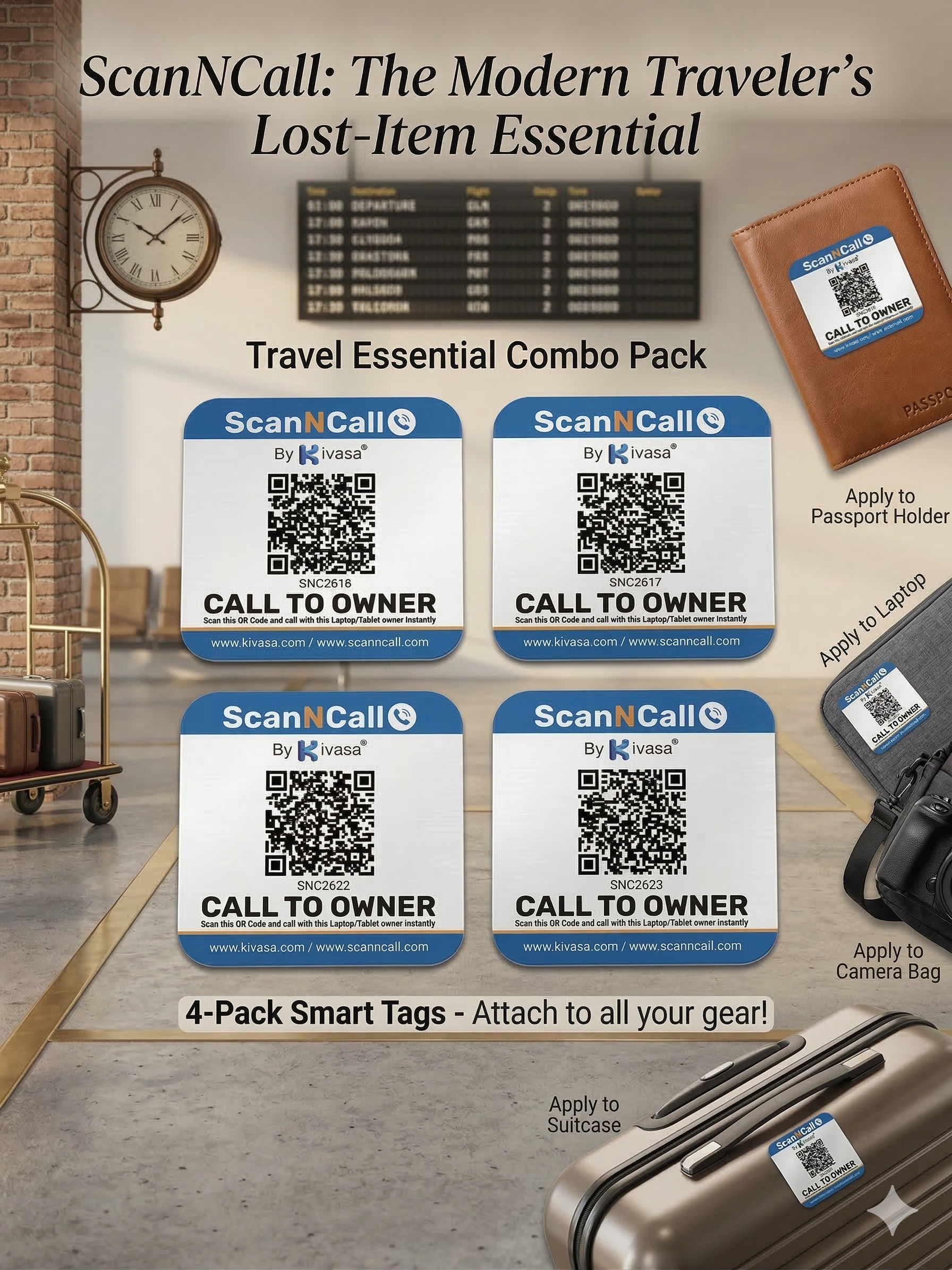 ScanNcall Traveller Combo Pack (4 Smart QR Tags)