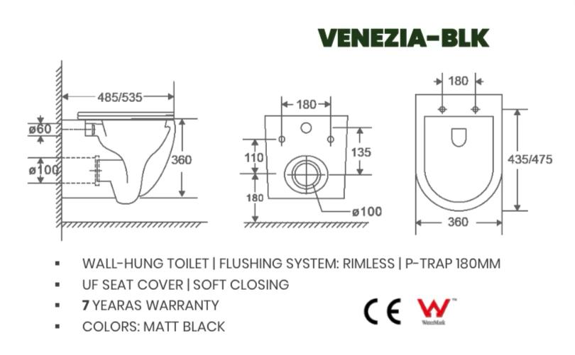 Matte Black Wall Hung Toilet
