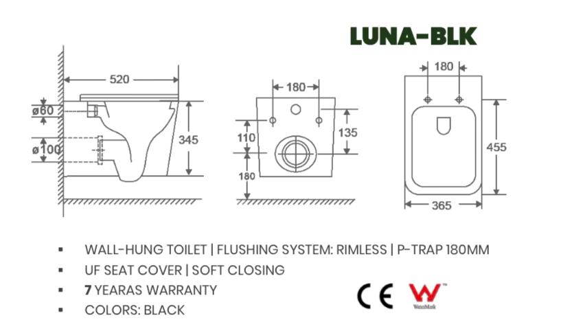 Modern Black Wall-Hung Toilet