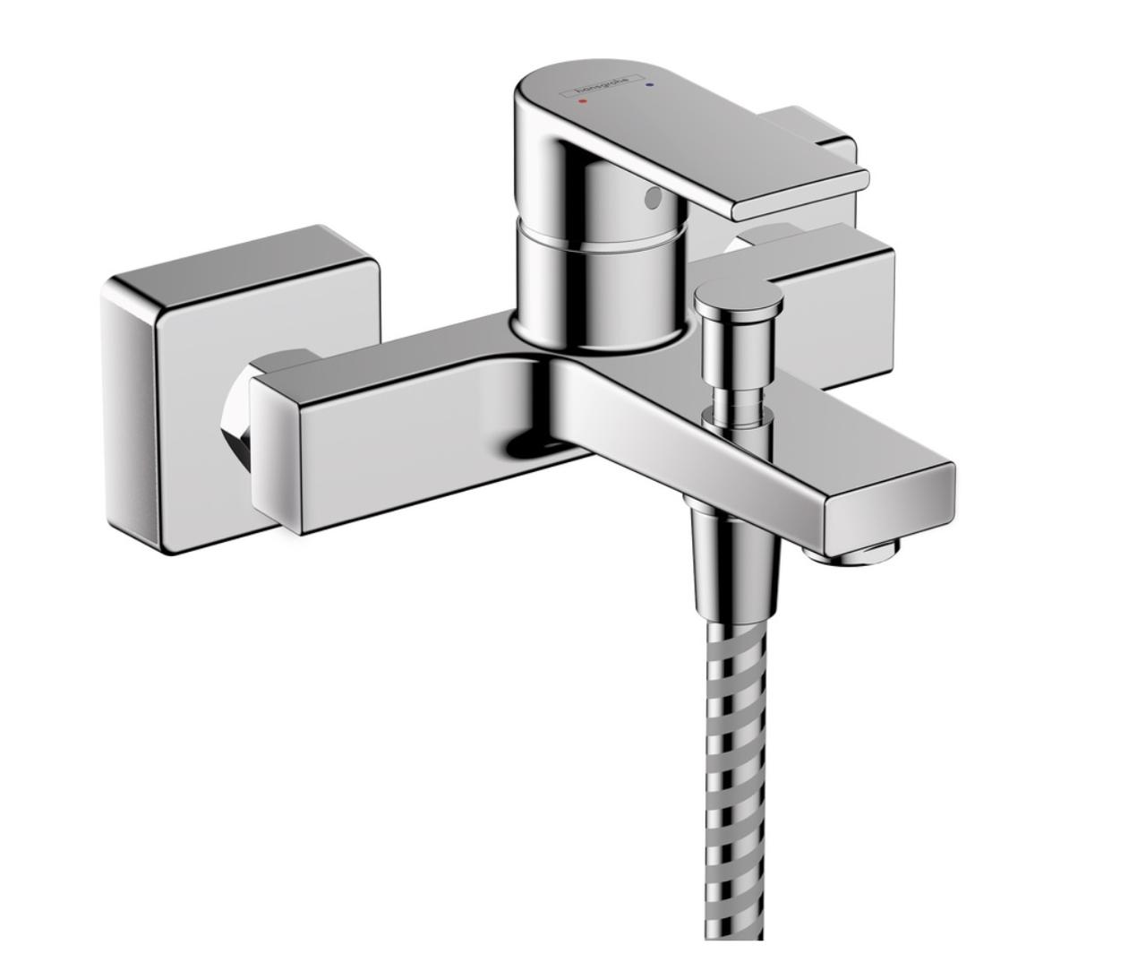 Hansgrohe Premium 5-in-1 Complete Bathroom Mixer Set - Modern Square Design (Solid Brass, Chrome)