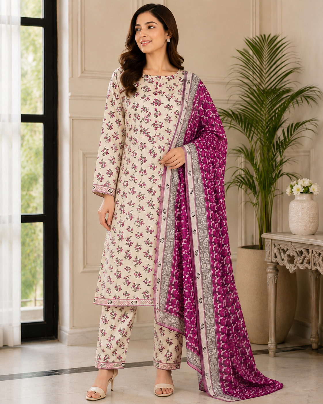 Floral Printed Lawn Suit Stitched 3pc 