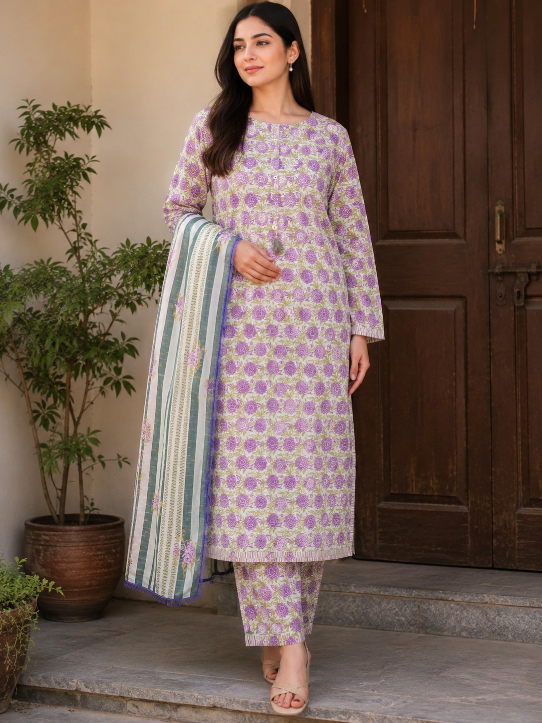 Lavender Printed Lawn Suit 3pc