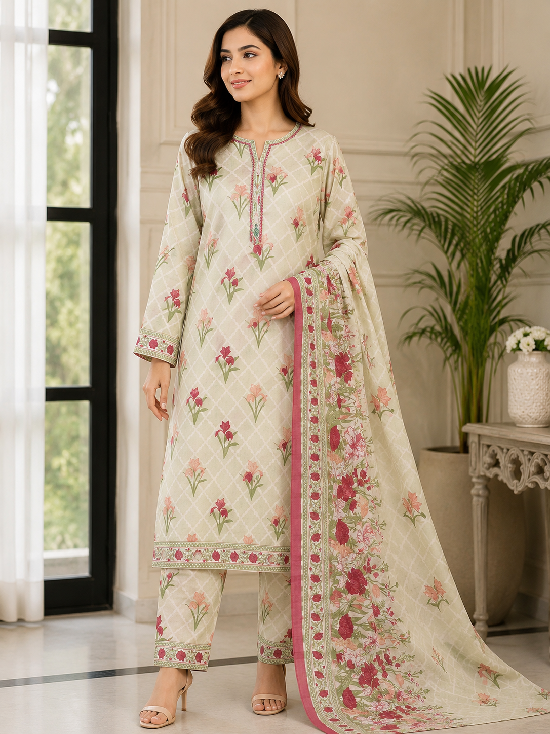 Floral Lawn 3-Piece Suit