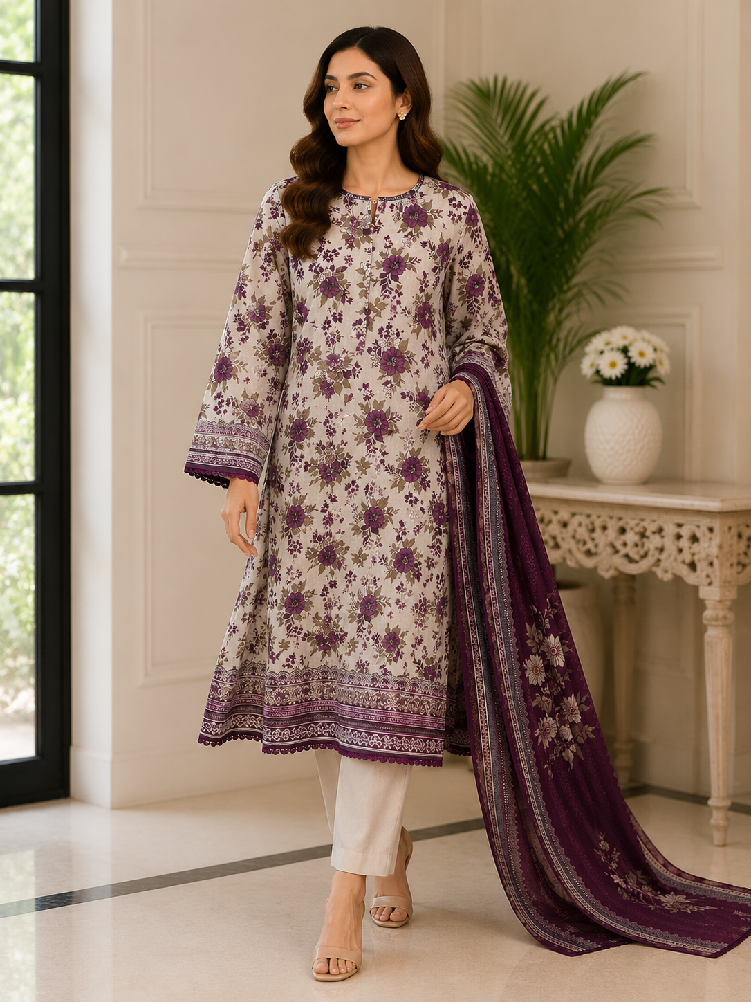 Floral Printed 3-Piece Lawn Suit