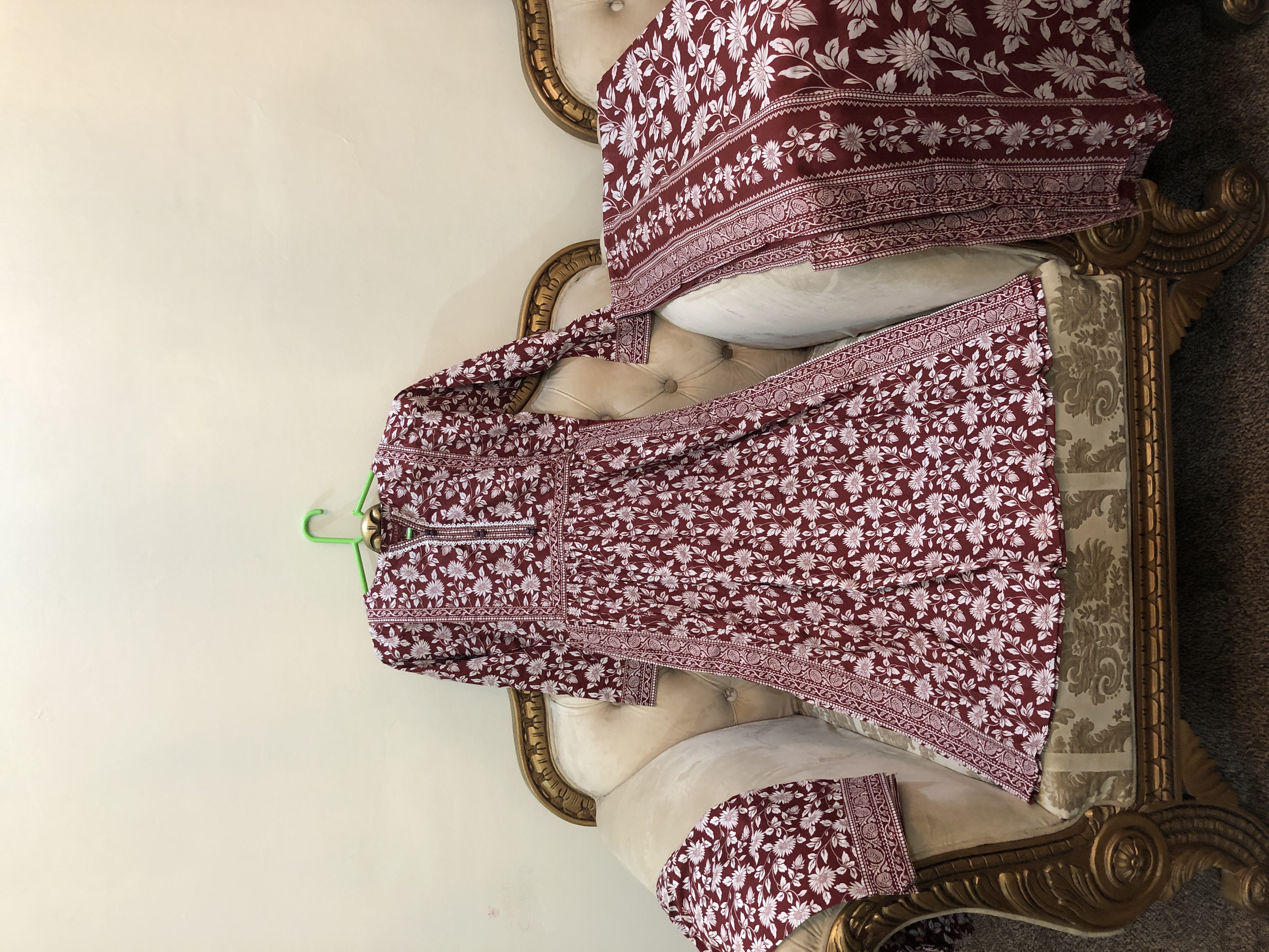 Maroon Floral Printed Lawn frock style Stitched 3pc 