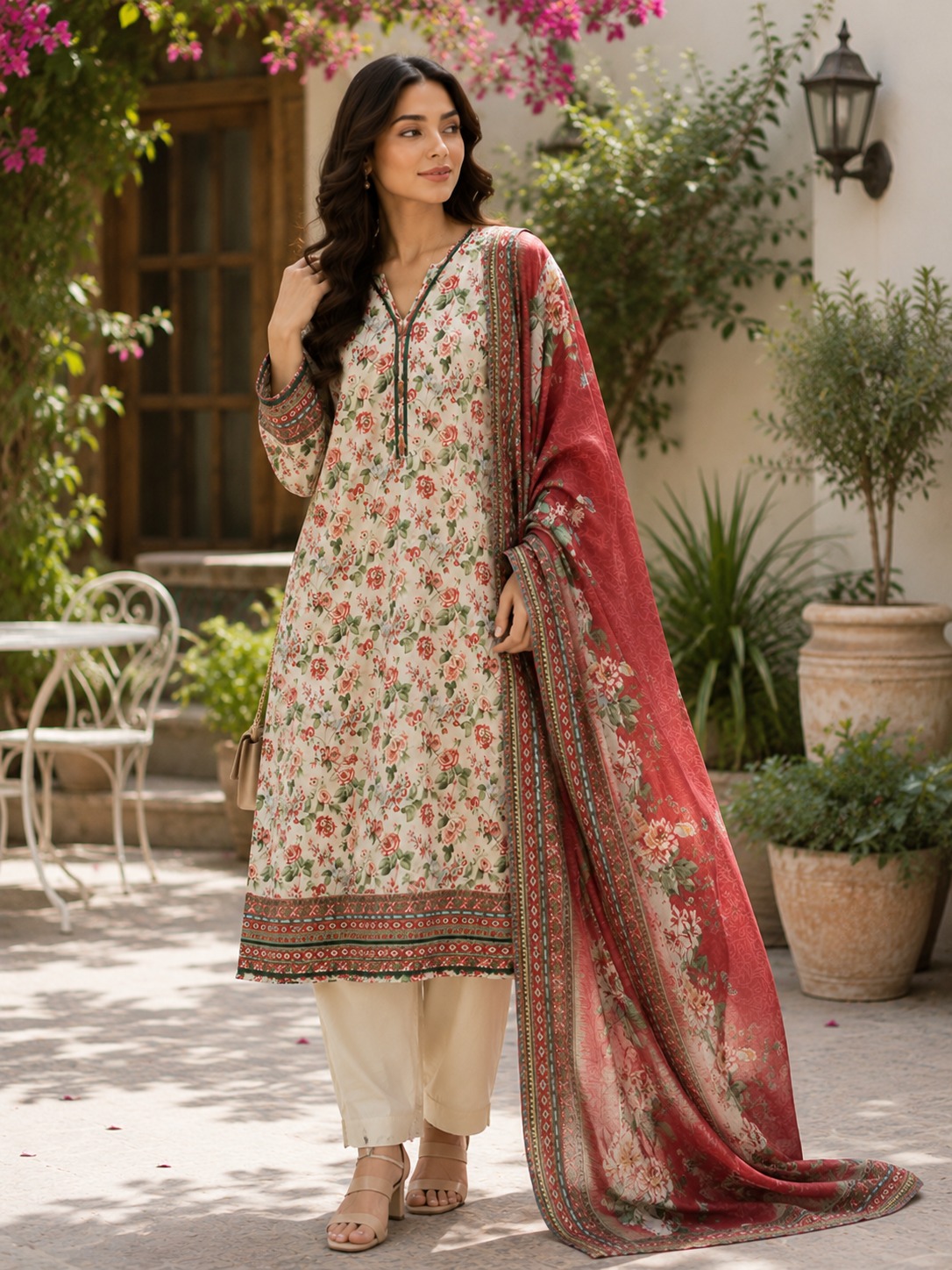 Floral Printed Lawn Suit Stitched 3pc 