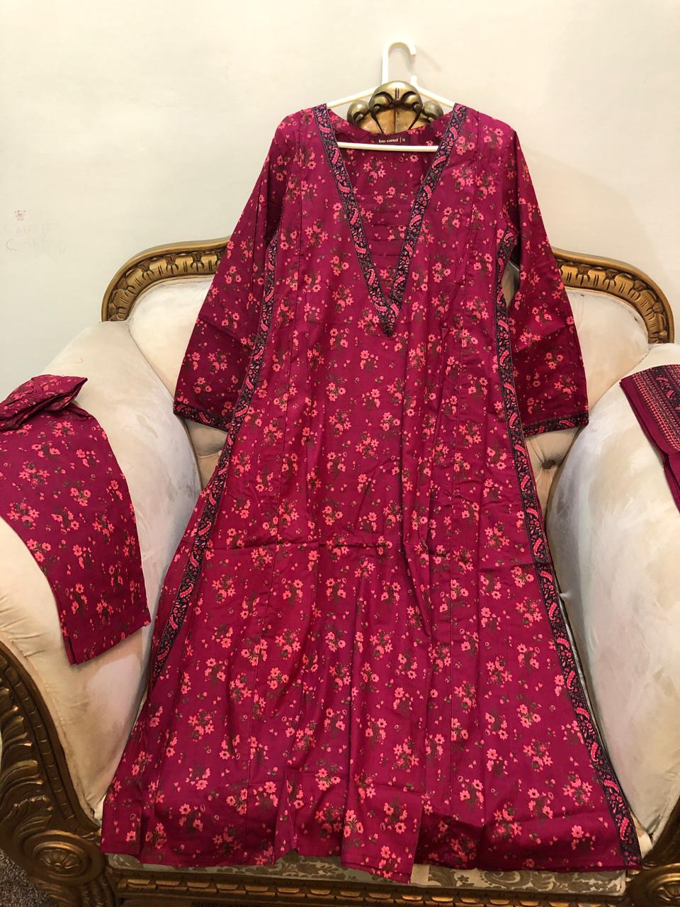 Crimson Floral 3-Piece A-line Suit