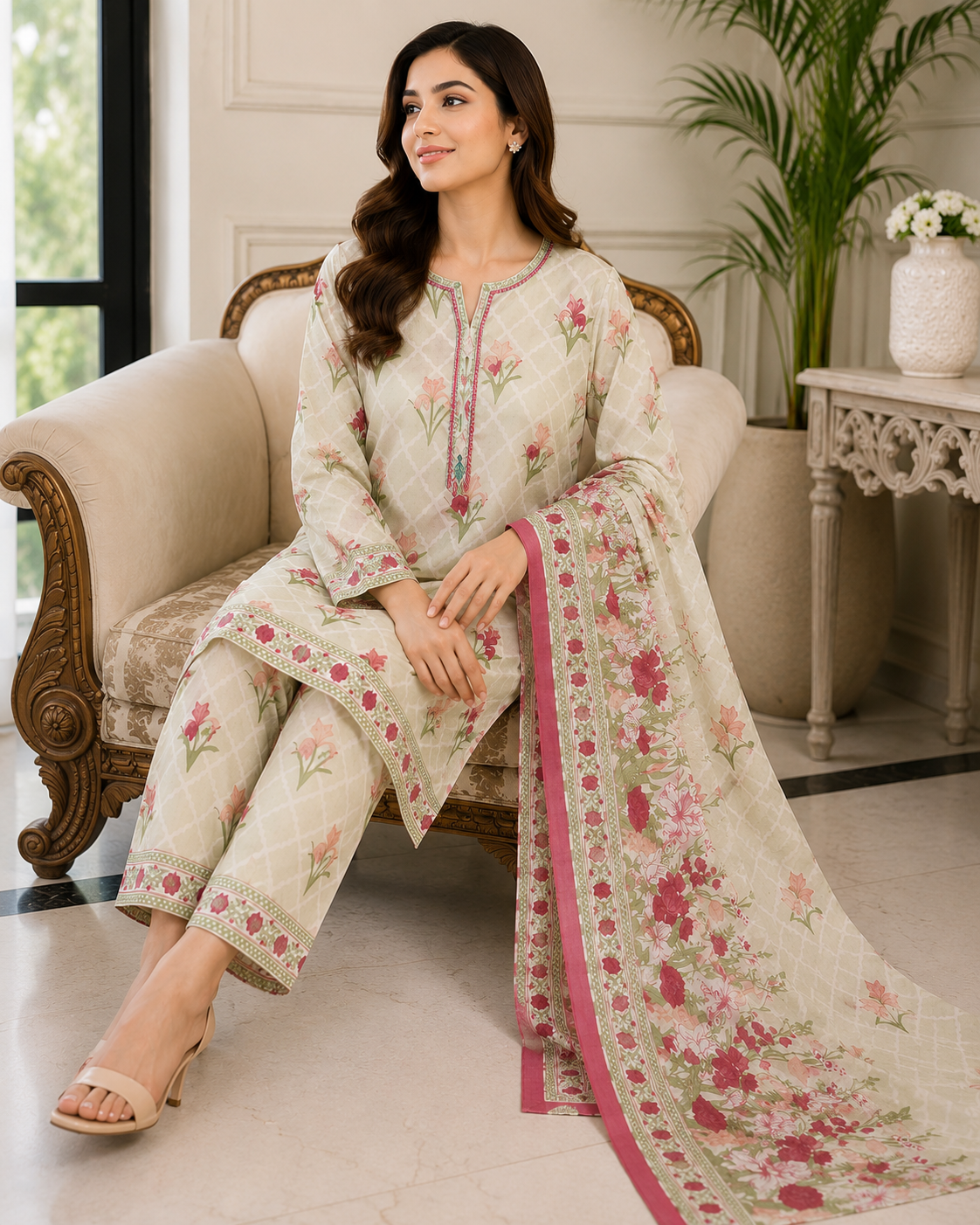 Floral Lawn 3-Piece Suit