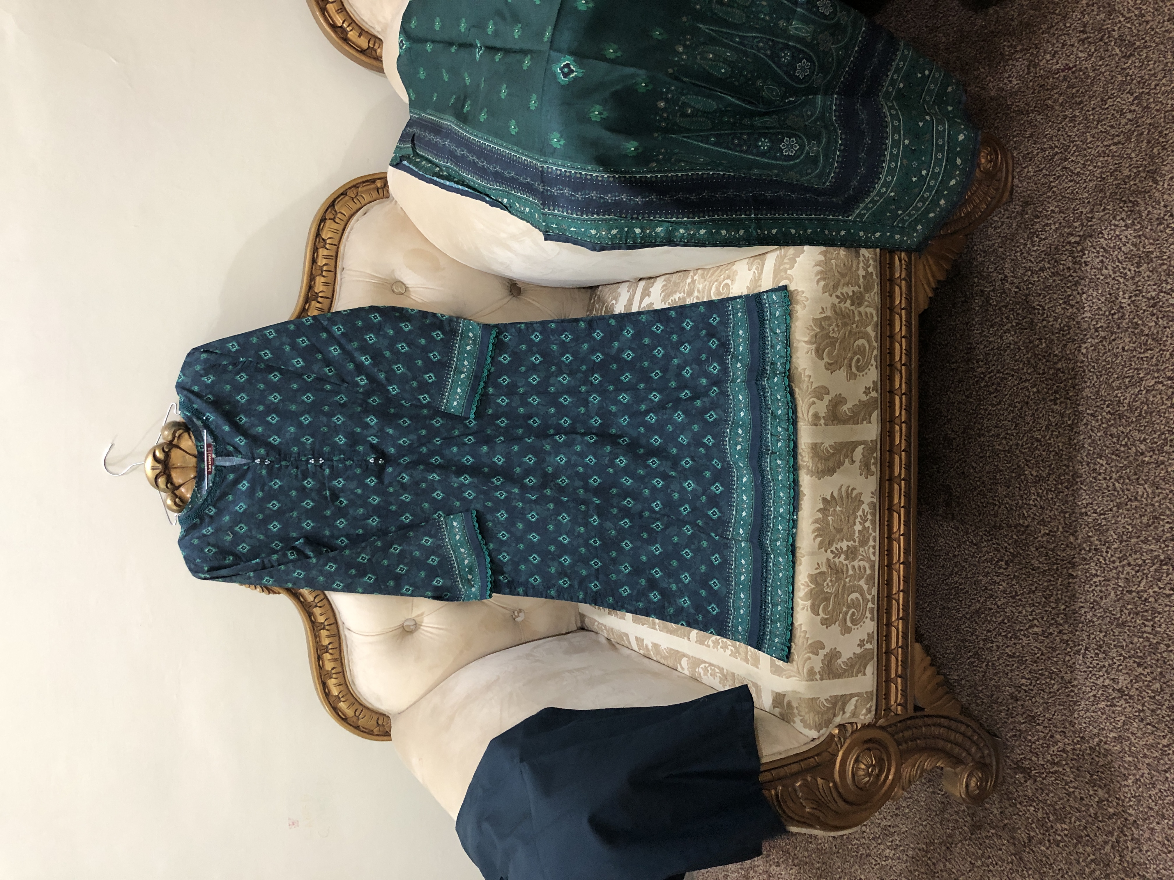 Teal Blue Printed Lawn Suit 3pc