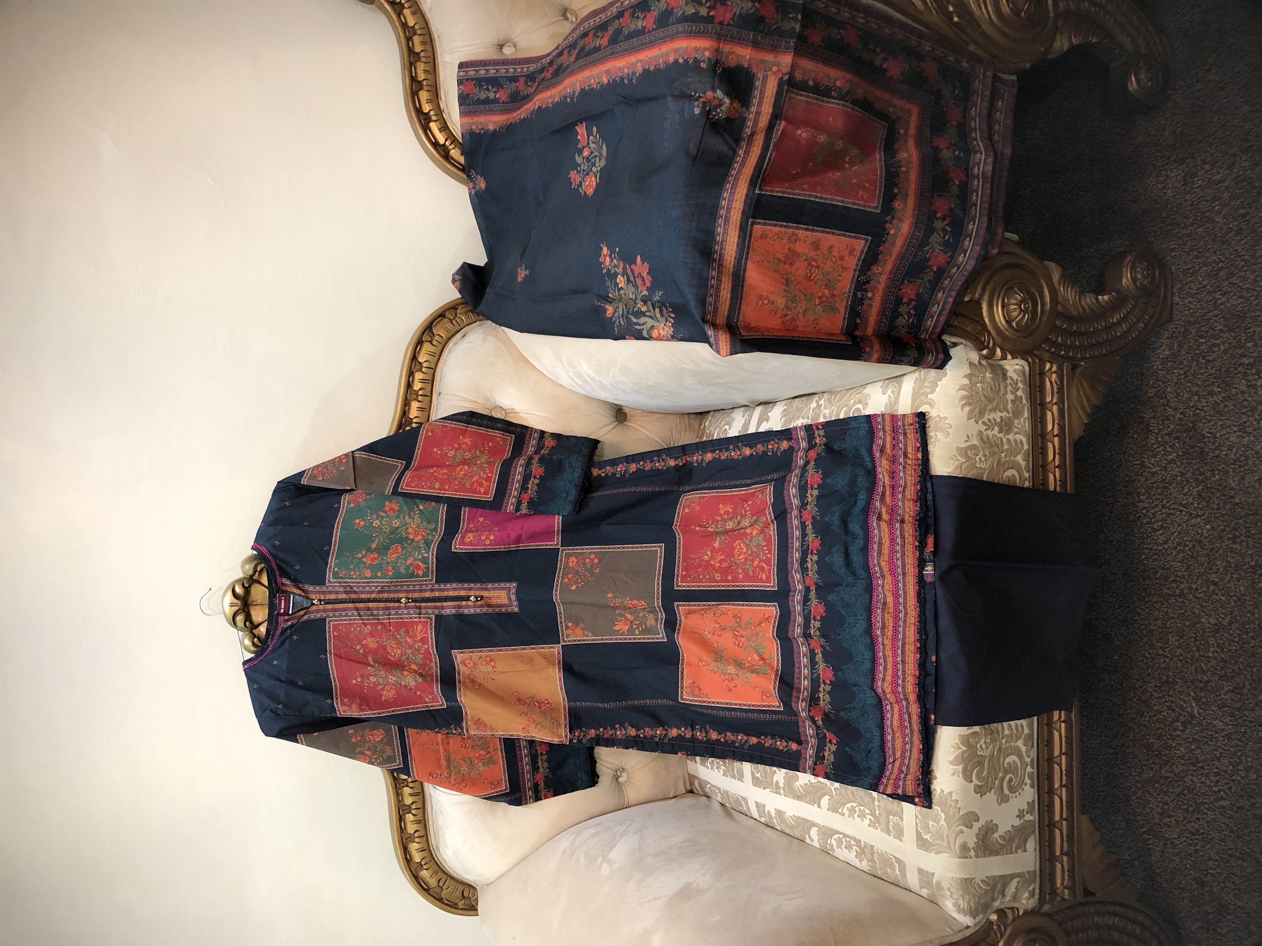 Printed Patchwork Kurta Set Stitched 3pc 