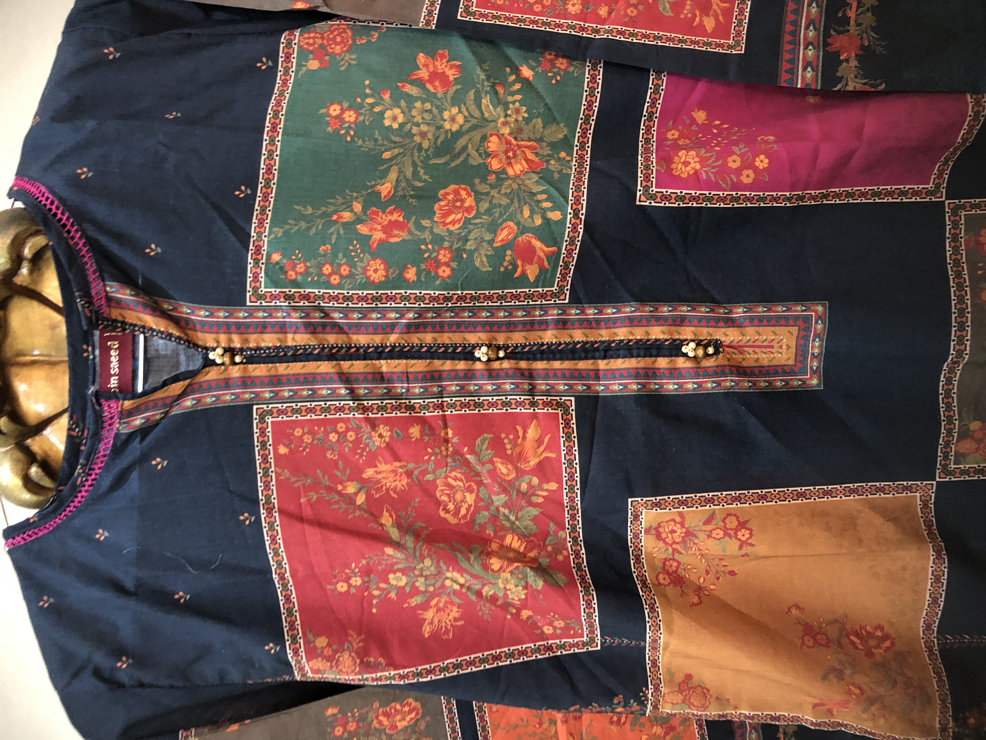 Printed Patchwork Kurta Set Stitched 3pc 