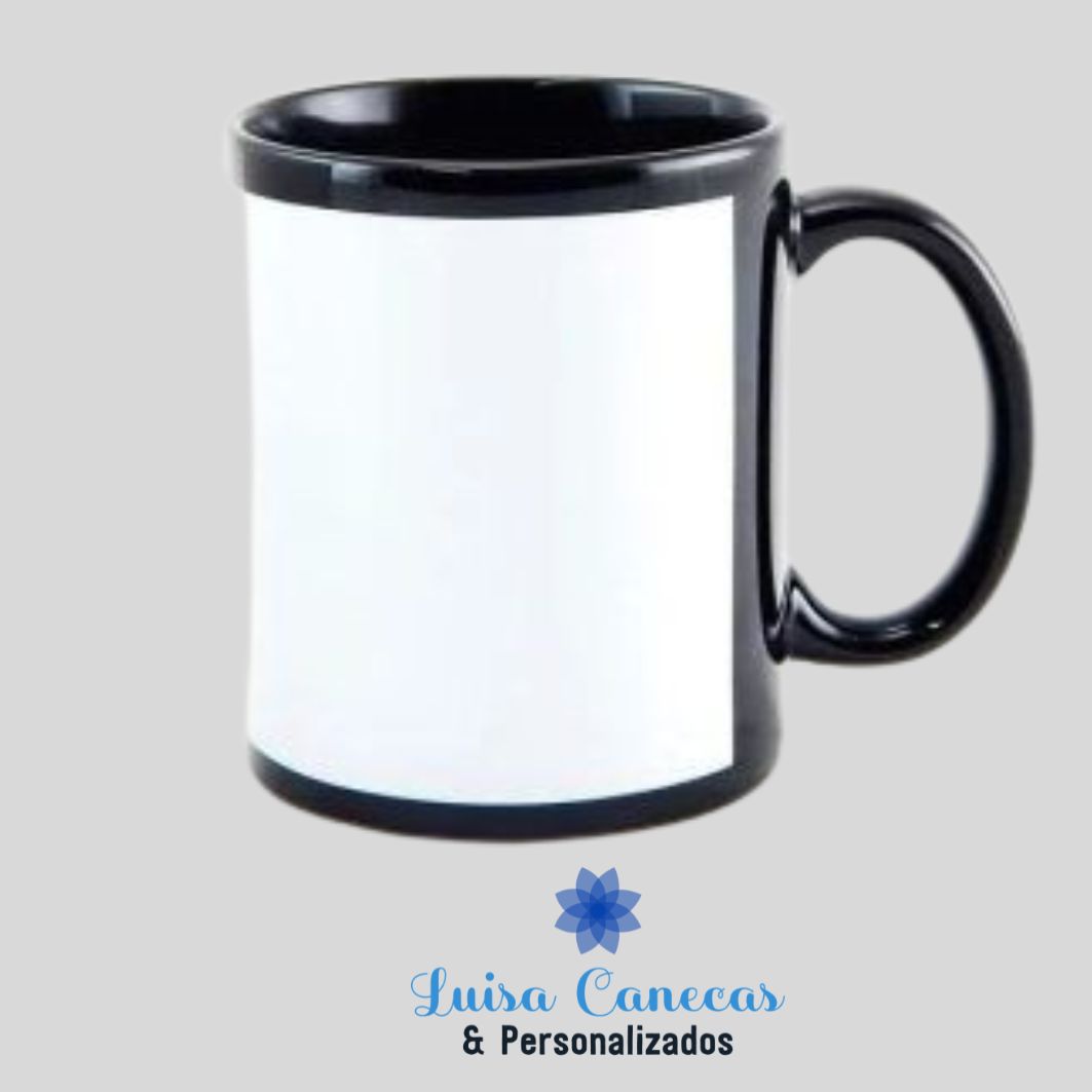 Caneca Personalizável Preta Tarja Branca
