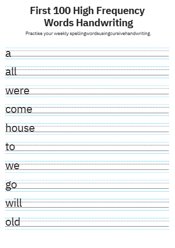 High Frequency Words Handwriting Sheet