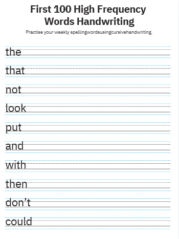 High Frequency Words Handwriting Sheet