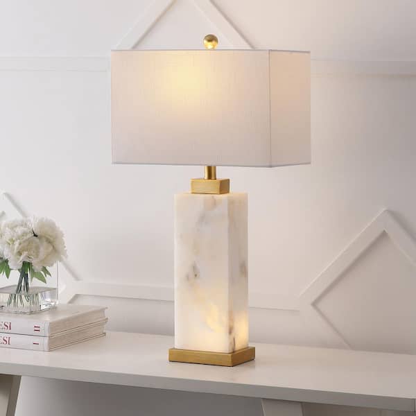 JONATHAN Y Elizabeth 27.5 in. Alabaster LED Table Lamp, White/Gold Leaf