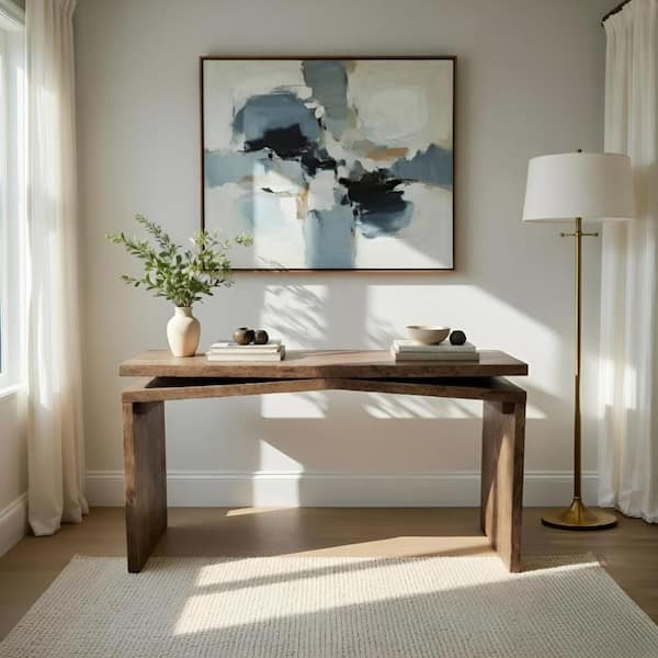 THE URBAN PORT Keri 60 in. Natural Brown Rectangle Solid Mango Wood Console Table with Organic Design